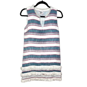 Holding Horses Womens Shift Dress Ivory Striped Tiered Sleeveless Fringe S New - Picture 1 of 9