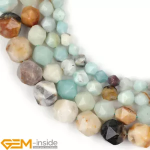Multicolor Amazonite Natural Gemstone Polygonal Faceted Round Beads Strand 15" - Bild 1 von 33