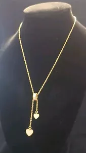 Beautiful Pearl Hanging Hearts Pendant Gold Plated Stainless Steel - Picture 1 of 2