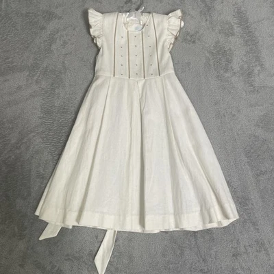 Edgehill Collection Dress Toddler Girl 5 Ivory Beige Linen Cotton Wedding New - Image 1 of 4