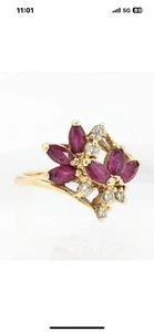 Unique 14K Stamped Solid Gold Rubies and Diamonds Cocktail Ring 6.5  - Picture 1 of 11