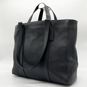 Coach Hudson Leather Tote Bag 2Way Black Grain Leather A4 Size from JP - Picture 1 of 16
