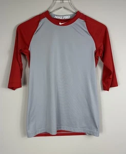 Nike Shirt Youth Large GrayRed Pro Combat Dri Fit 3/4 Sleeve Fitted MLB Baseball - Picture 1 of 8