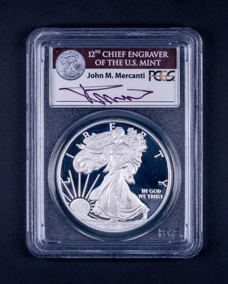 Серебряный Орел 2011-W пруф PCGS PR70 DCAM Mercanti подписанная этикетка 25-я годовщина REB905 - Изображение 1 из 2