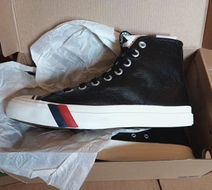 Neu im Karton Pro-Keds Royal hohe schwarze Leder-Sneaker Größe 8,5 Converse Chuck Taylor - Bild 1 von 8