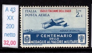 Egeo emissioni generali  medaglie al valore aerea lire 2 nuovi gomma integra mnh - Picture 1 of 1