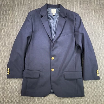 Lands End Kids Blazer Youth 18 Navy Blue Wool Blend Gold Button Academia Preppy - Image 1 of 4