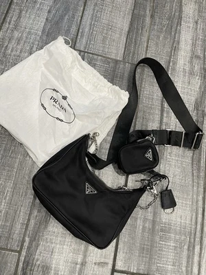 Bandolera hobo con correa de cadena Prada Tesuto Foto 1 de 4