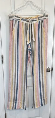 Pantalones JOLT Arco Iris Rayas Pierna Ancha XL Mezcla de Lino Lagenlook Cintura Elástica Boho Foto 1 de 4