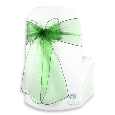 10 pcs Organza Chair Cover Bow Sash 108"x8" - Emerald Green - Wedding Party pc - Image 1 of 4