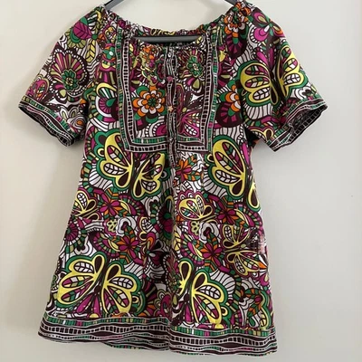 Koi Medical Scrub Top Sz S Whimsical Boho Hippie Festival Artsy Folk Butterflies - Image 1 of 4