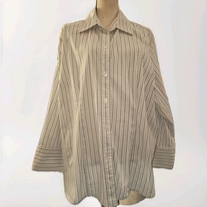 Fashion Bug Plus Size Hemd Knopfleiste 3x Langarm grau Nadelstreifen  - Bild 1 von 5