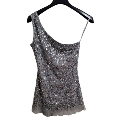 Top Body Central Plateado Lentejuelas Un Hombro Estrás Talla S Foto 1 de 4