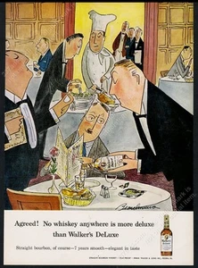 1957 Ludwig Bemelmans restaurante arte Walker's DeLuxe bourbon whisky anuncio impreso de colección - Imagen 1 de 7
