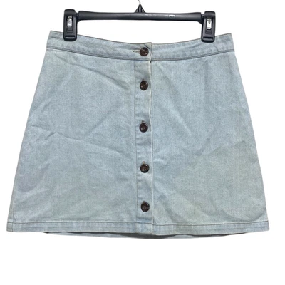 Mini falda vaquera Forever 21 para mujer talla mediana azul claro lavado botón delantero Foto 1 de 4
