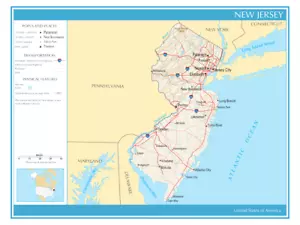 Map State of New Jersey United States America Political Physical Poster XL - Picture 1 of 1