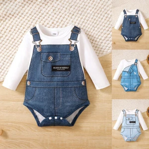 3 Pack Newborn Baby Boys Girls Print Romper Long Sleeve Tops Kids Clothes Set UK - Picture 1 of 18