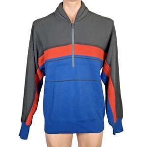 VTG 80s Tyrolia By Head Ski Snow Sweater 1/2 Zip Striped Wool Blend Colorblock L - Picture 1 of 6