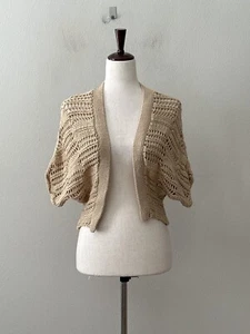 Halogen Sz S/M Crocheted Open Front Short Dolman Sleeves Open Front Cardigan - Picture 1 of 5