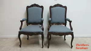 Pair BAU French Country Dining Room Arm Chairs Regency Custom Carved B - Picture 1 of 12