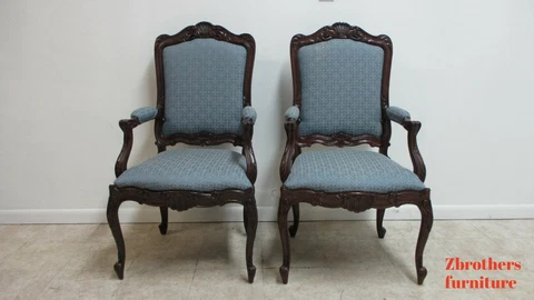Pair BAU French Country Dining Room Arm Chairs Regency Custom Carved B Cover