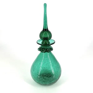 Vintage Rainbow Crackle Glass Decanter Bottle Teal Green Flame Stopper - Picture 1 of 8