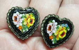 Antique Angelo Pessar Micro Mosaic Heart Earrings FAP Italy Movie TV Prop Jewelr - Picture 1 of 5