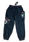 Niepce Streetwear Flowers Of Peace Embroidery Denim Jogger Pant Size S Black NWT