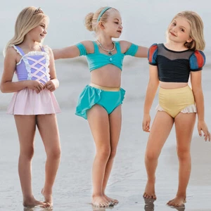 Kids Girls Cinderella Tangled Moana Bikini Swimwear Swimsuit Bathing Suit Set - Picture 1 of 19