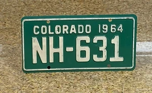 1964 Colorado Motorcycle Green License Plate Tag # NH 631 / EXPIRED 3 yrs - Picture 1 of 4