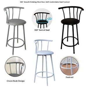 360° SWIVEL BREAKFAST STOOL BAR SOFT PADDED SEAT FOOTREST CROWN BACK METAL FRAME - Picture 1 of 33