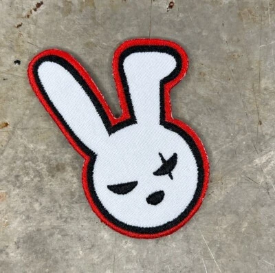 Punk Rock Bunny Head Iron-On Patch 3x2 Inch Edgy Rabbit with Scar - Image 1 of 3