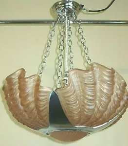 CEILING LIGHT SHELL SHADES PINK DECO RETRO VINTAGE - Picture 1 of 10