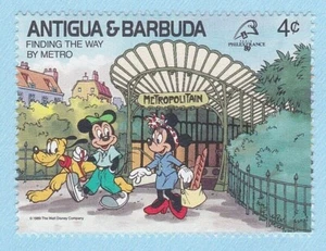 MICKEY MOUSE MINNIE MOUSE STAMP 1989 DISNEY FINDING WAY BY METRO ANTIGUA BARBUDA - Picture 1 of 1