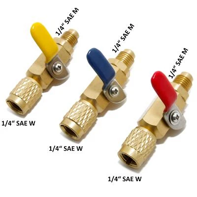 KLIMA_DE Kugelventil kurz 3er Set 1/4 SAE-m 1/4 SAE-f / R407c