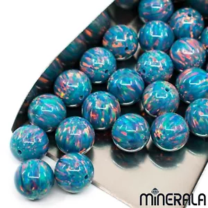 FIRE TURQUOISE SYNTHETIC LAB CREATED OPAL ROUND 3mm-10mm BEADS WP00297 - Picture 1 of 8