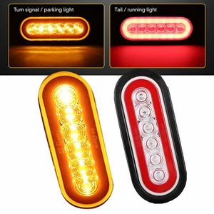 2pcs 6" Oval Stop Turn Tail Brake Lights Amber&Red for RV Trailer Truck Car - Picture 1 of 8