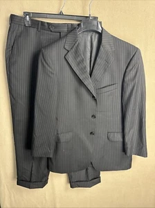 Daniel Cremieux Collection Dillard's Black 2 Piece Suit Striped 40S 34x27 3BTN - Picture 1 of 21