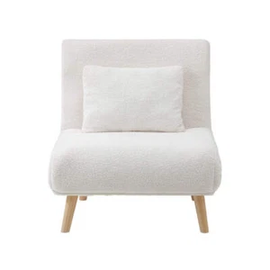 Oikiture Lounge Sofa Bed Sherpa Fabric Single Seat White - Picture 1 of 8