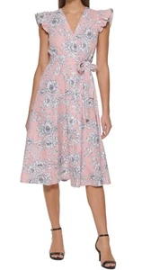 TOMMY HILFIGER Flutter Sleeve Midi Dress, Striped Floral, Geranium, Size 4, $129 - Picture 1 of 6
