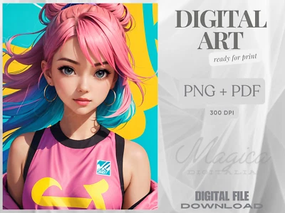 Anime Girl, Digital Art, Graffiti, Wall Art, Poster, Print, Instant Download