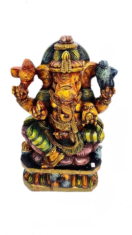Hindu God Ganesh Hand Carving Vintage Round statue/figurine Wall Wooden Panel Cover