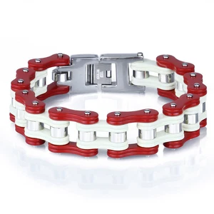 Mens Bracelets Bangles Red,Motorcycle Biker Bicycle Link Chain Bracelets for Men - Picture 1 of 12
