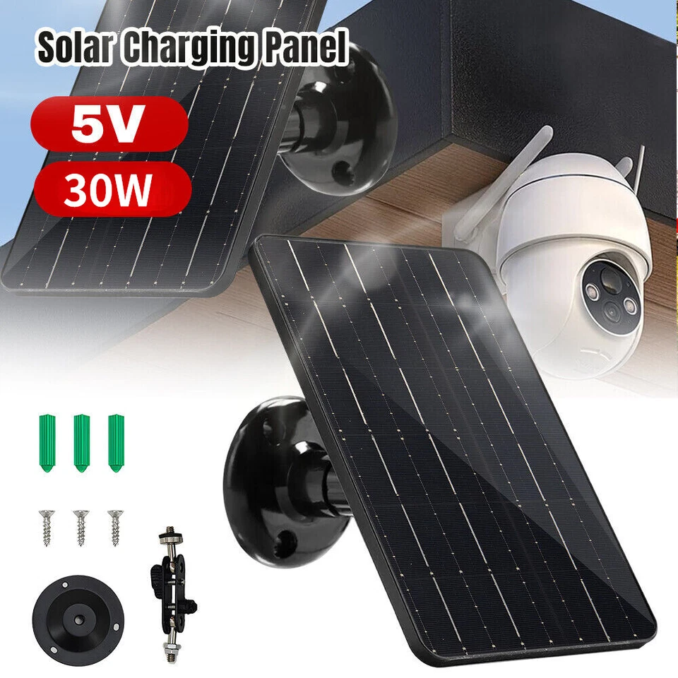 30W Solar Panel USB C Power for CCTV Camera Security Cam Outdoor Battery Charger