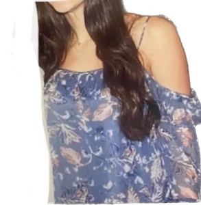 Ella Moss Blue Print Off-shoulder/spaghetti Strap Top - Picture 1 of 6