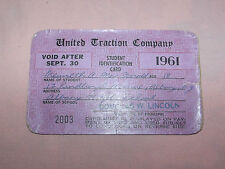 VINTAGE TROLLEY TRANSPORTATION 1961 UNITED TRACTION COMPANY STUDENT ID CARD
