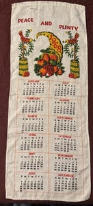 Vintage 1968 Linen Calendar Tea Towel Horn Of Plenty Cornucopia 11.5x 28.5 - Picture 1 of 4