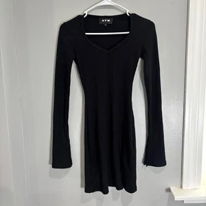 AYM Pullover figurbetont gerippt Langarm V-Ausschnitt Baumwollmischung Minikleid XS - Bild 1 von 11