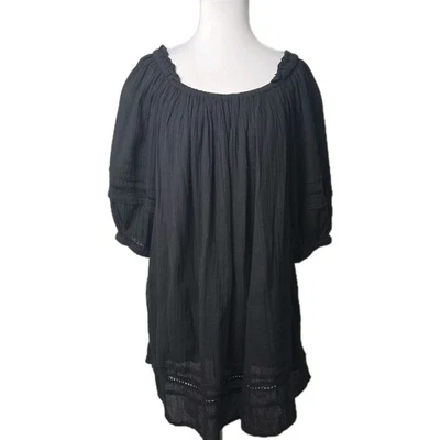 Mini Vestido Elan Negro Gasa Capas Hombro Descubierto Mediano Foto 1 de 4