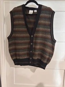 De Colección Maglificio Florencia Suéter Chaleco Hombres XL Marrón Cárdigan Lana Herrinbone Italia - Imagen 1 de 4